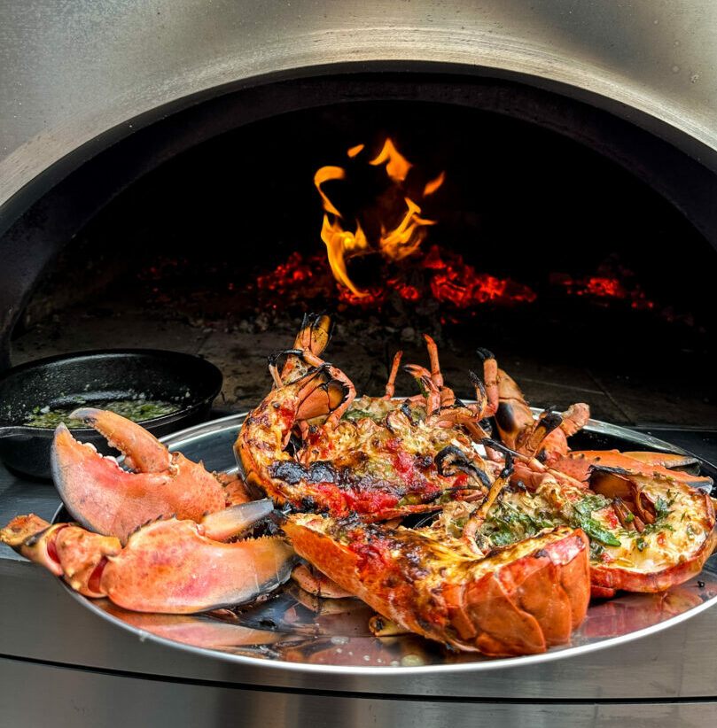 Grilled Lobster in front of the oven fire